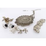 Assortment of silver and costume filigree work jewellery to include two large pendants, a