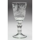 Small wine / brandy glass, with engraved frosted decoration, depicting the crowned ciphers of