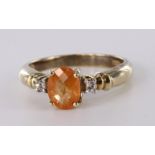 9ct hallmarked Gold Gems TV Tangerine Garnet and White Topaz Ring ,gem weight 1.49ct size N weight