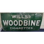 Advertising. Very large green, white & black enamel sign 'Wills's Woodbine Cigarettes', wear,