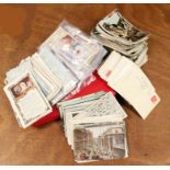 Box of various old postcards (good selection) plus a red album of more modern postcards. (Qty) Worth