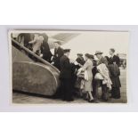 Austria v Wales black & white postcard sized photo showing the Welsh Team boarding plane at London