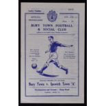 Bury Town (Suffolk) scarce programme for match in Suffolk Premier Cup 2nd Rnd played 27/1/1962 v
