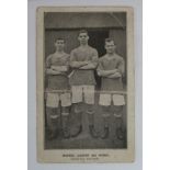 Cardiff City rare b&w plain back postcard 'Harvey, Cassidy and Hardy, Cardiff City Half-backs'.