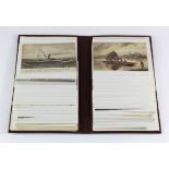 Brown flip album containing original selection, foreign, silks, shipping, postmarks noted. (approx