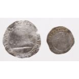 Elizabeth I (2): Sixpence 1579 mm.Greek Cross creased F/GF, and Threepence 1570 mm. Castle, Fine,