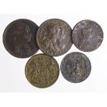 British Commemorative Medalets (5) 4x 18thC and 1x 19thC, copper and bronze.