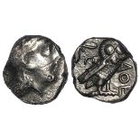 Ancient Greek silver tetradrachm of Attica, Athens, although probably later, obverse:- The