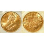 Canada gold $10 1914 slabbed PCGS MS63+ (0.4837 troy oz AGW)