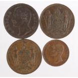 Sarawak & British North Borneo (4) copper coins 19thC VF-GVF
