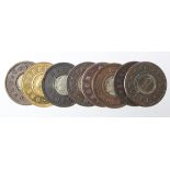 Tokens, 19thC (8) all Victorian private pattern bi-metallic 'Model Penny's, mixed grade, one gilt,