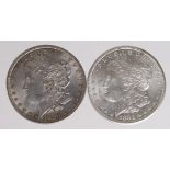 USA Morgan Silver Dollars (2): 1880 lightly toned UNC, and 1881S BU