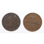 Canada Tokens (2): 'Ships Colonies & Commerce' Halfpenny VF, and John Alex'r Barry, Halifax