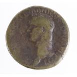 Caligula brass Sestertius, Rome Mint 39-40 AD. Rev: Caligula standing left on platform, addressing