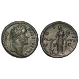 Antoninus Pius bronze sestertius, Rome Mint 147 AD. Obv: ANTONINVS AVG PIVS TR P, laureate head r. /