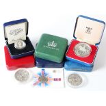 GB Commemoratives (8) mostly silver proof coins, some Royal Mint cased, 1970s-1990s.