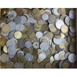 France, 18th-20thC (mostly latter) large quantity of mixed base metal coinage in a tray.