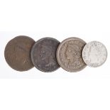 USA (4): Nickel 5 Cents 1902 'filled 2' VF; Large Cents: 1834 AG, 1840 F, and 1854 VF
