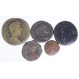 Ancient Bronze: 3x early Roman Empire and also an Egyptian and Byzantine piece. (5)