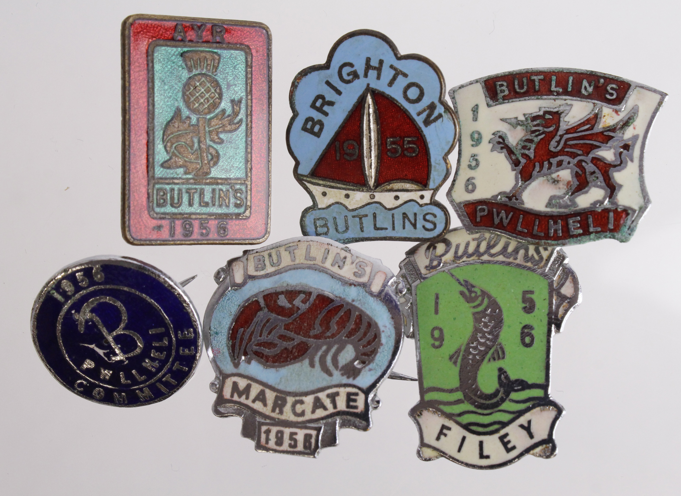 Butlin's Badges (6) 1950s, enameled, all different.