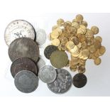Fantasy & Copy Coins (11) plus approx. 100 gilt brass miniature Mexican and USA coins (Mexican