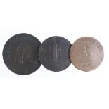 Tokens (3): Walsall Penny 1811 VF, T. Erskine Halfpenny 18thC Fine, and Charles Heaths Colchester