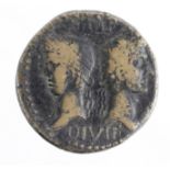 Augustus and Agrippa, brass Dupondius, struck at Nemausus c.29-28 BC. Obverse: The heads of Augustus