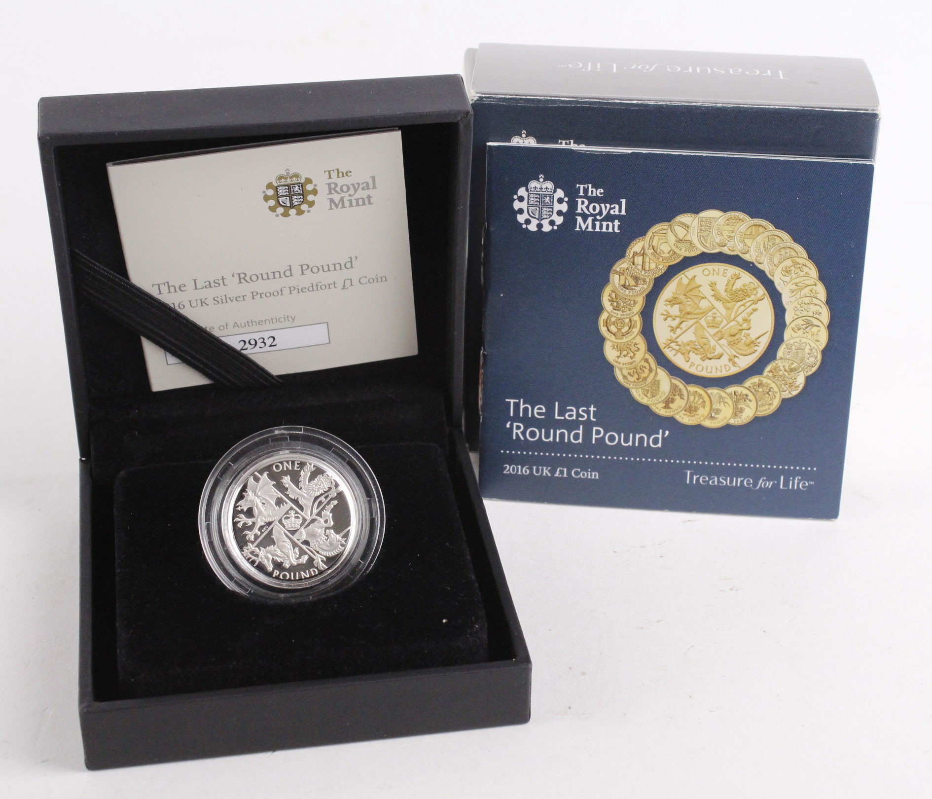Royal Mint: The Last 'Round Pound' 2016 UK Silver Proof Piedfort £1 Coin aFDC (a tiny bit of toning)