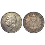 France silver 5 Francs of Louis XVIII, 1816 B, KM# 711.2, choice iridescent AU
