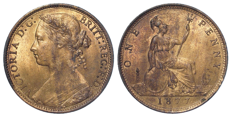 Penny 1877, obv 8, rev J, AU, ex-Lockdales A68, L303.