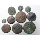 Ancient Greek Bronze Coins (10) from large Alexandrian pieces to Carthage and other minors, Fair