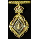 Masonic Jewel: A 9ct gold breast jewel commemorating Queen Victoria's Diamond Jubilee 1897,