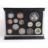 Royal Mint: The UK 2010 Proof Coin Set, deluxe black leather edition, FDC cased with booklet.