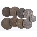 India (9) British East India Company copper coins various, mixed grade.