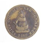 Canada Token, 'Ships Colonies and Commerce' thin brass Halfpenny 1815, scarce, aVF for type.