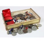 British Commemorative Medals, a wooden tray full of items, 19th-20thC.