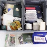 Large assortment of World / GB in two stacker boxes. Includes Silver Proofs/ mint issues and sets.
