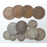 South Africa (14) ZAR Kruger silver and bronze coinage 19thC, mixed grade.