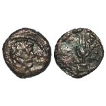 Alexandria, Egypt, Antoninus Pius AE 2.2g dichalkon or hemiobol 16mm, reverse: Headdress of Isis;
