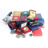 GB & Commonwealth commemorative coins, medals and sets; a shoebox full of material 1950s-1980s,