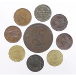 Tokens, 19thC (9) including 'unofficial farthings' and others, mixed grade.