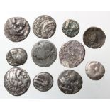 Ancient Greek Silver Minors (11) assortment Fair to nVF, some of these plated forgeries.