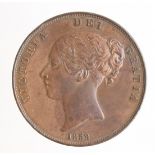 Penny 1858 OT, far colon, lightly cleaned nEF