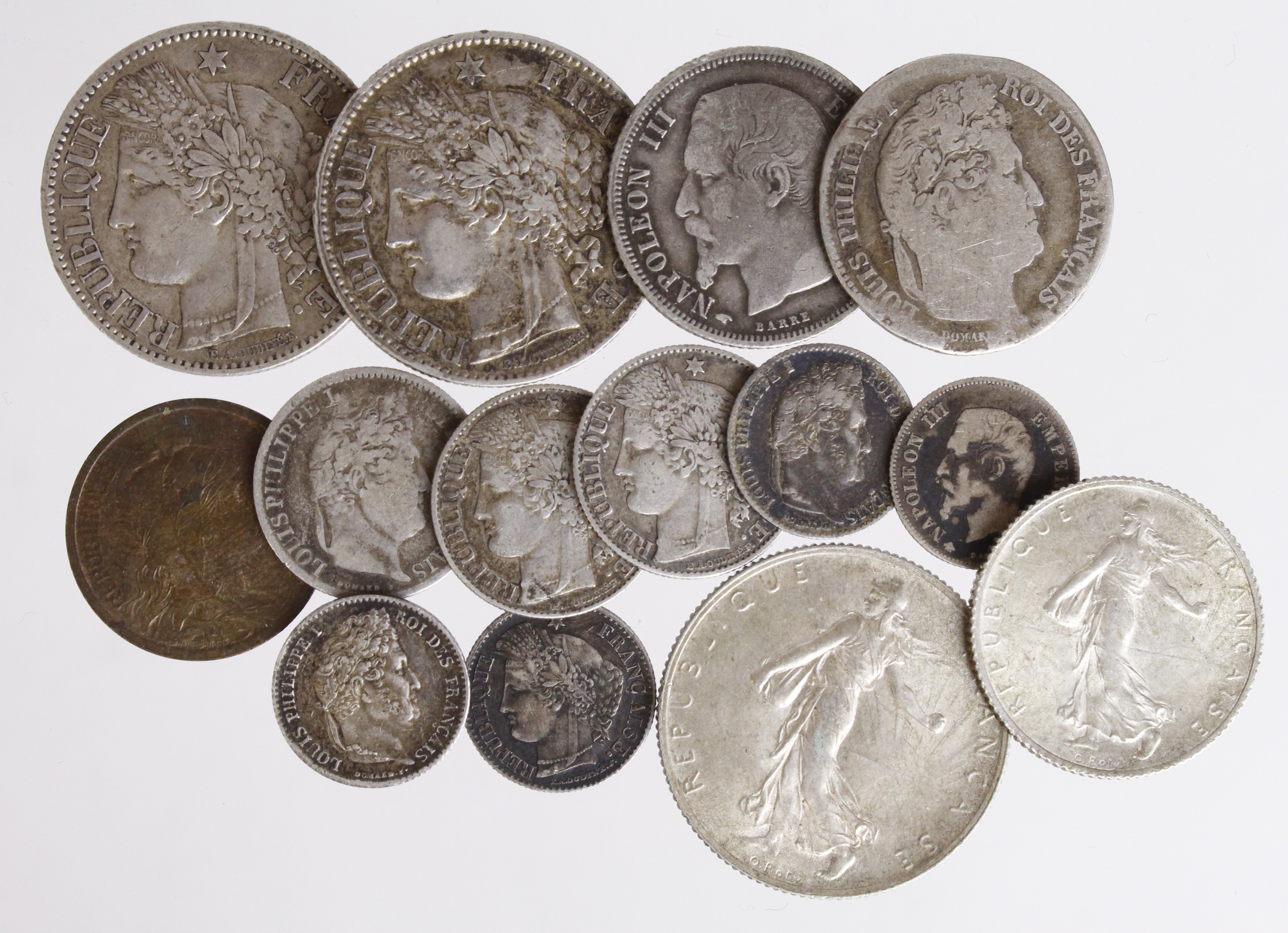 France (14) mostly silver coins, 19th-20thC, mixed grade.