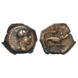 Alexandria, Egypt bronze dichalkon of Trajan, year 10 (107 AD), reverse: Crocodile r., F/nVF