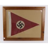 German Nazi Pennant in frame. Pennant 42cm x 33cm approx