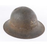 WW2 Fire watchers helmet stamped on the front A & H WARE scarce helmet. No lining.