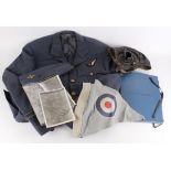 RAF Navigators jacket, side hat, flying helmet ,logbook, photos, documents etc.