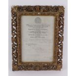 Royal Humane Society ornately framed Certificate to Mary A.B. Joyce for rescuing William