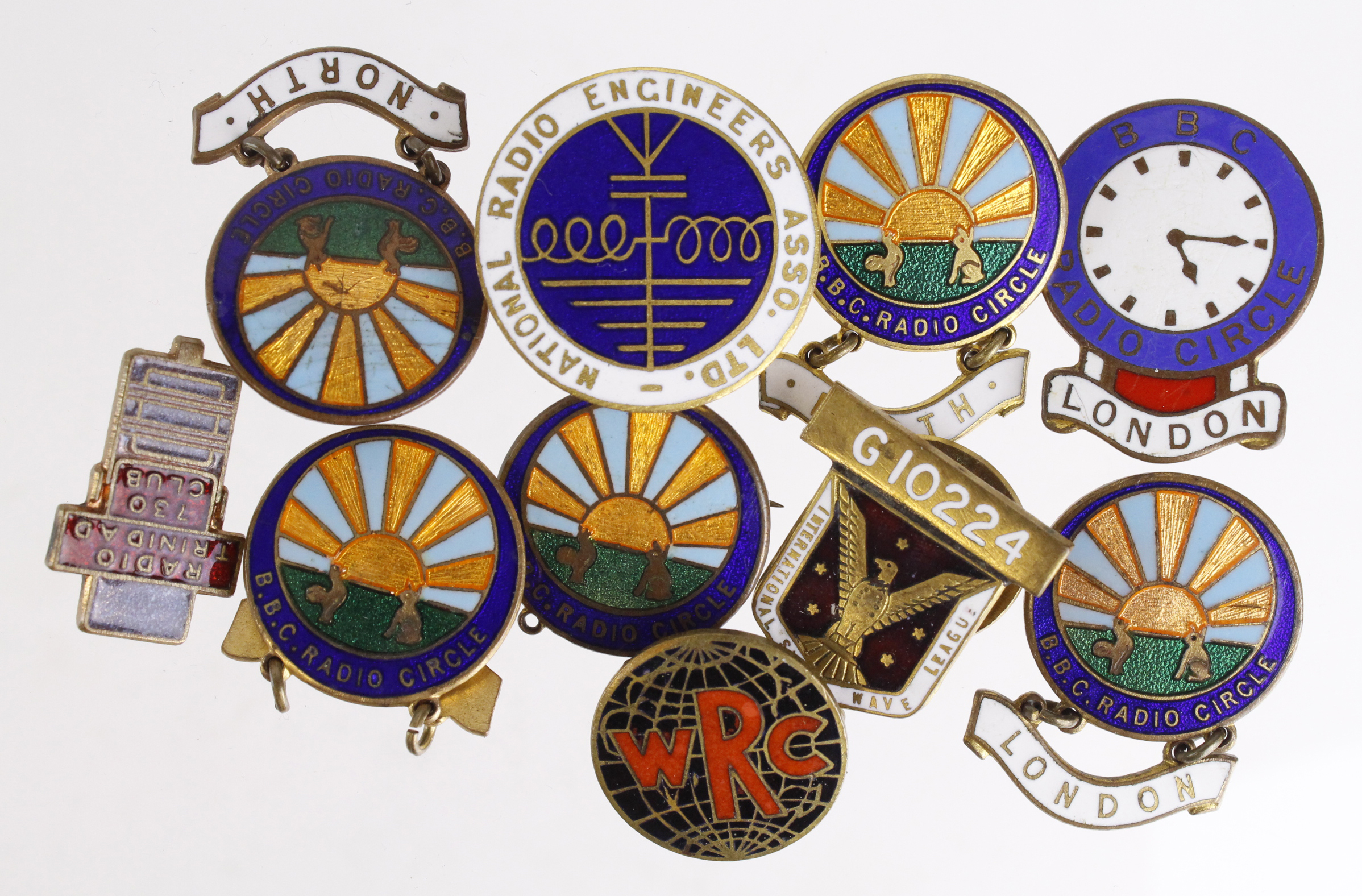 Radio Club related brass & enamel badges (10)